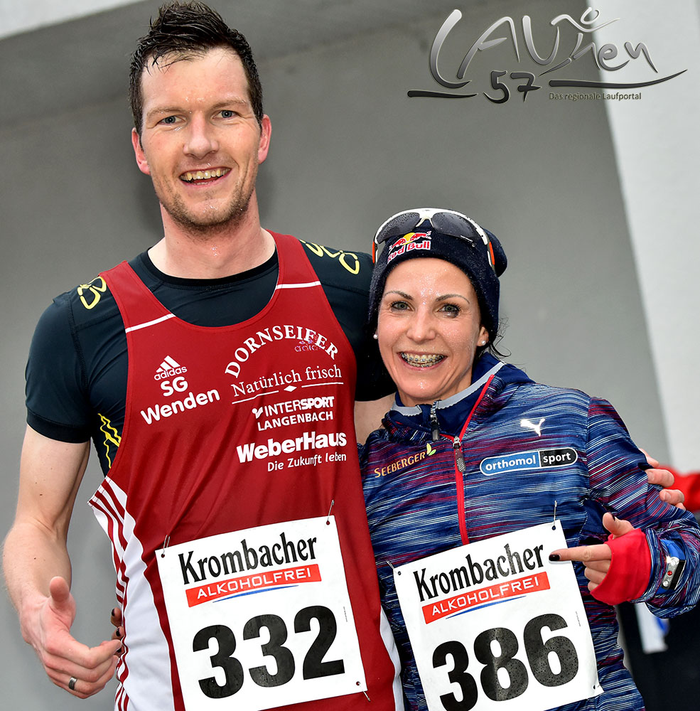Die Sieger beim 3. Adventslauf in Wilnsdorf: Sven Daub und Sabrina Mockenhaupt.