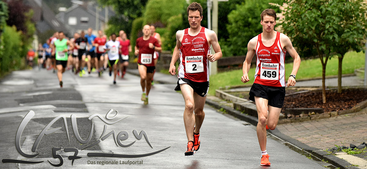 Direkt nach dem Start über 10 Kilometer zum Ausdauer-Cup-Lauf in Mudersbach setzten sich  Nils Schäfer (links) und Sven Daub von der SG Wenden vom Verfolgerfeld ab. Das Duo blieb bis auf die letzten 500 Meter beisammen, dann zeigte Schäfer als der deutlich jüngere seine Sportqualitäten und gewann.